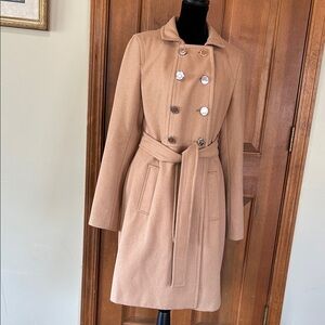 Express Wool Tan Coat With Leopard Print Link g Small